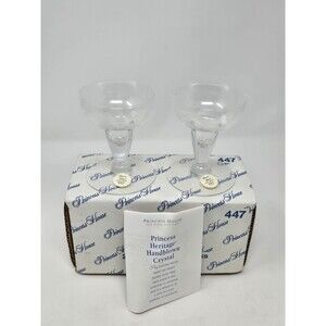 VINTAGE NOS PRINCESS HOUSE CRYSTAL CANDLESTICKS SET OF 2 WITH BOX #447 FLORAL
